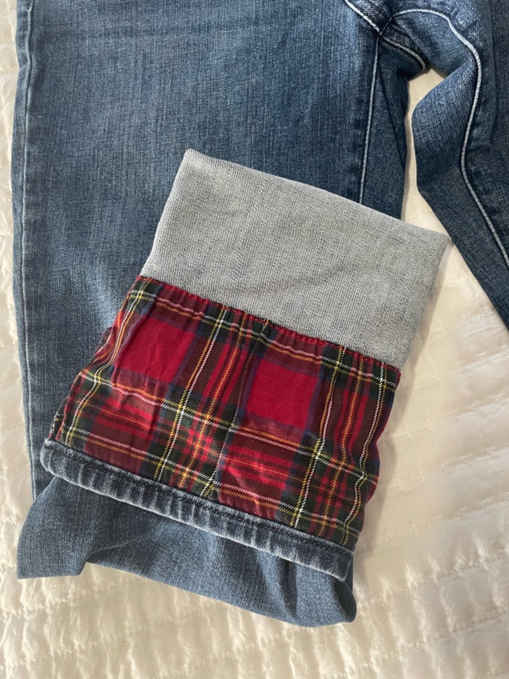 Lauren Ralph Lauren Premier Blue Jeans with Red Tartan Trim - Picture 4 of 4